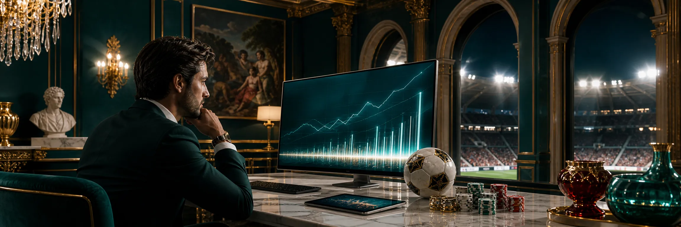 Schermo con quote live 22Bet, statistiche in tempo reale e stadio illuminato